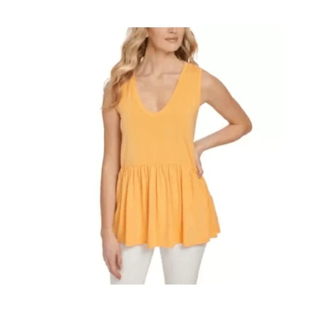 DKNY Jeans Orange Sleeveless Peplum Top Size XS